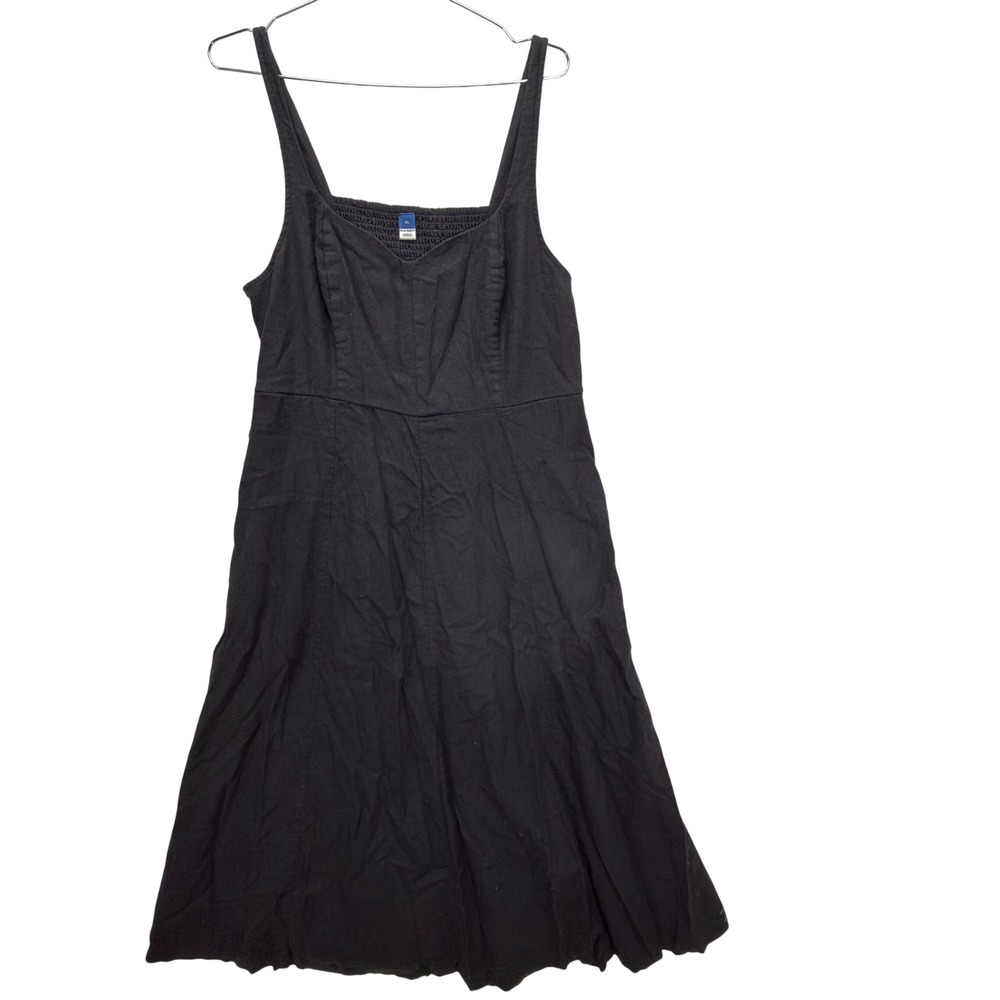 Old Navy Fit & Flare Linen-Blend Midi Sundress XL Black Smocked Pockets